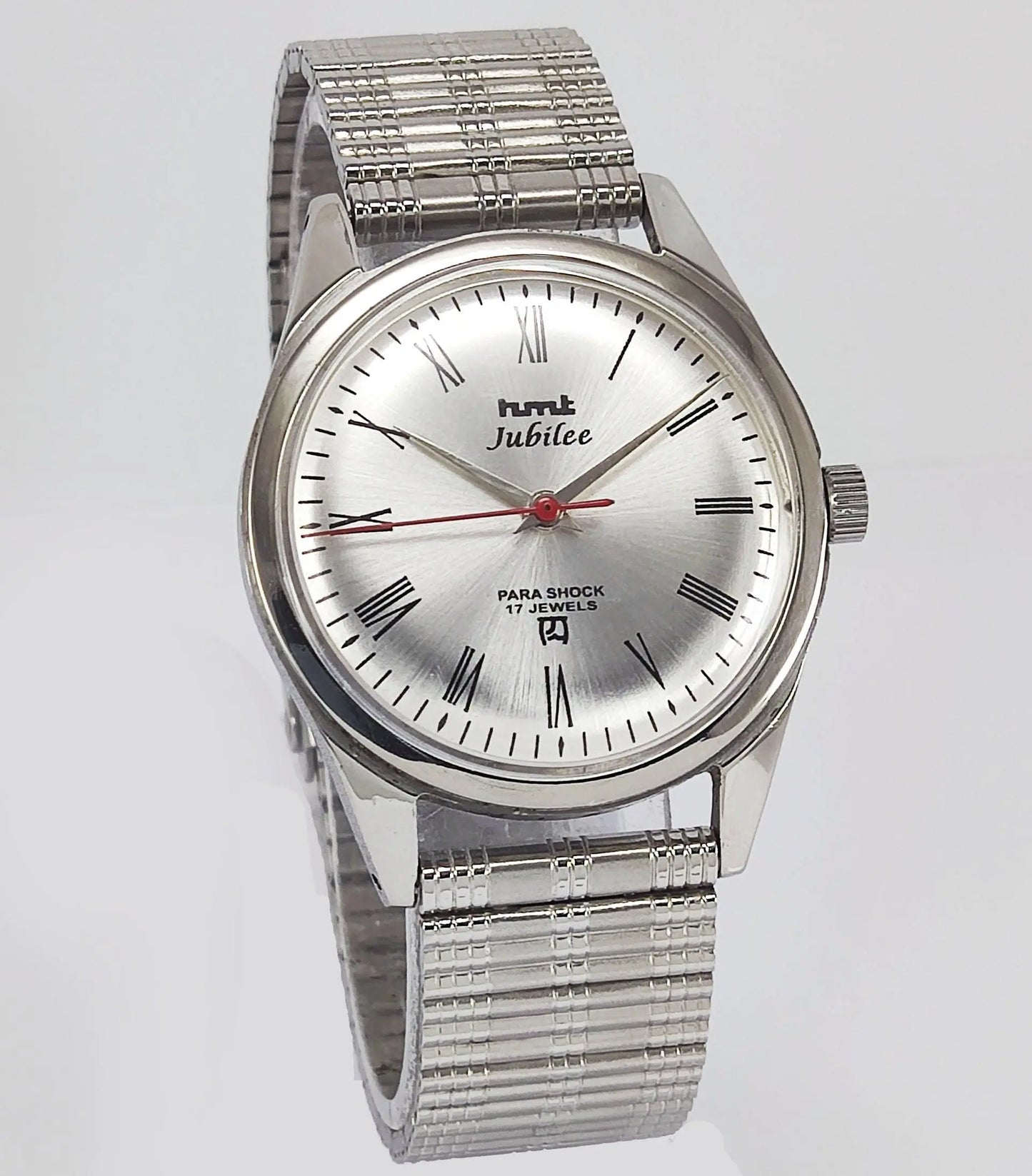 HMT Jubilee Para Shock 17 Jewels Silver Dial Mechanical Hand winding Men's Wrist Watch - Discover-Diamonds