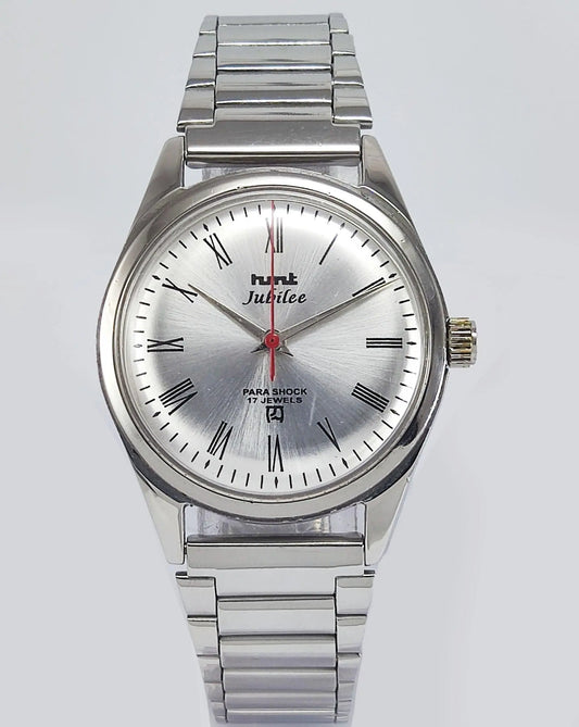 HMT Jubilee Para Shock 17 Jewels Silver Dial Mechanical Hand winding Men's Wrist Watch - Discover-Diamonds