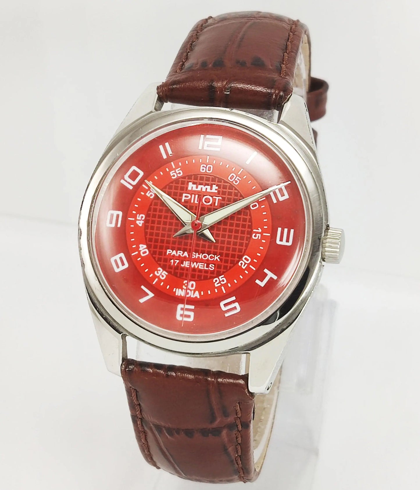 HMT Pilot Para Shock 17 Jewels Red Dial Mechanical Hand winding Men's Wrist Watch - Discover-Diamonds