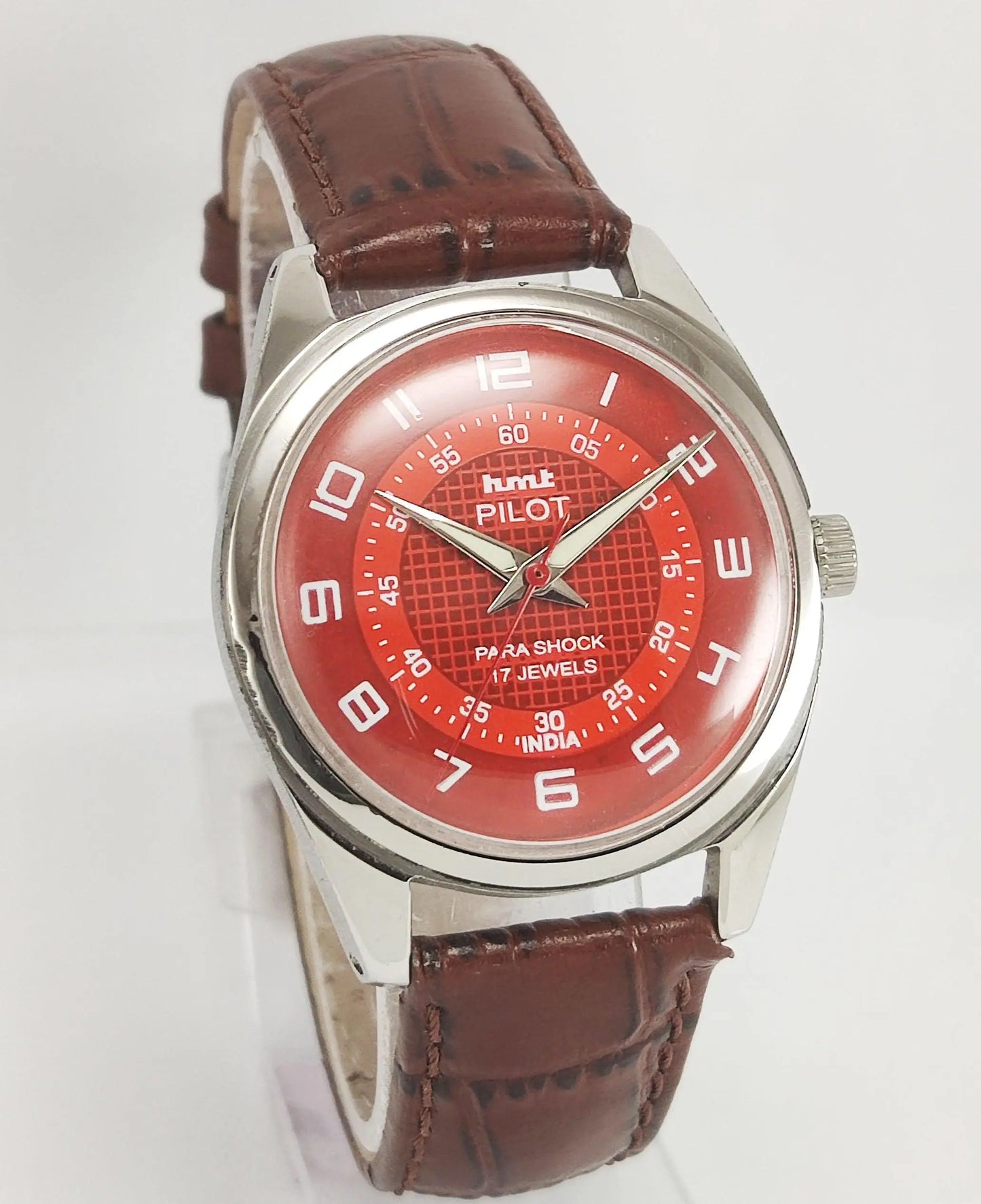 HMT Pilot Para Shock 17 Jewels Red Dial Mechanical Hand winding Men's Wrist Watch - Discover-Diamonds