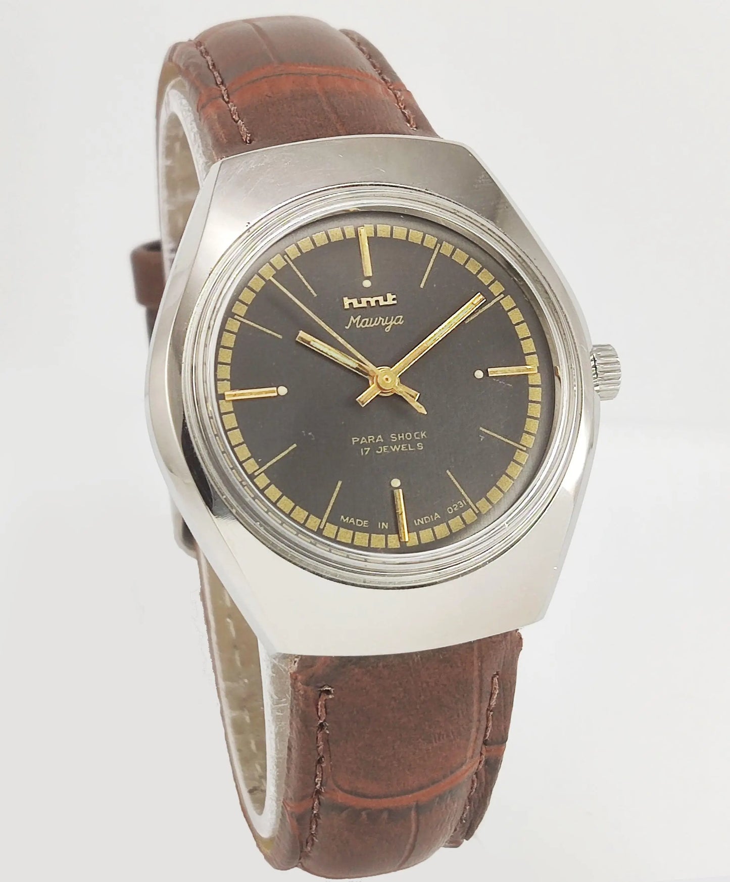 HMT Maurya Para Shock 17 Jewels Gray Dial Mechanical Hand winding Men's Wrist Watch - Discover-Diamonds