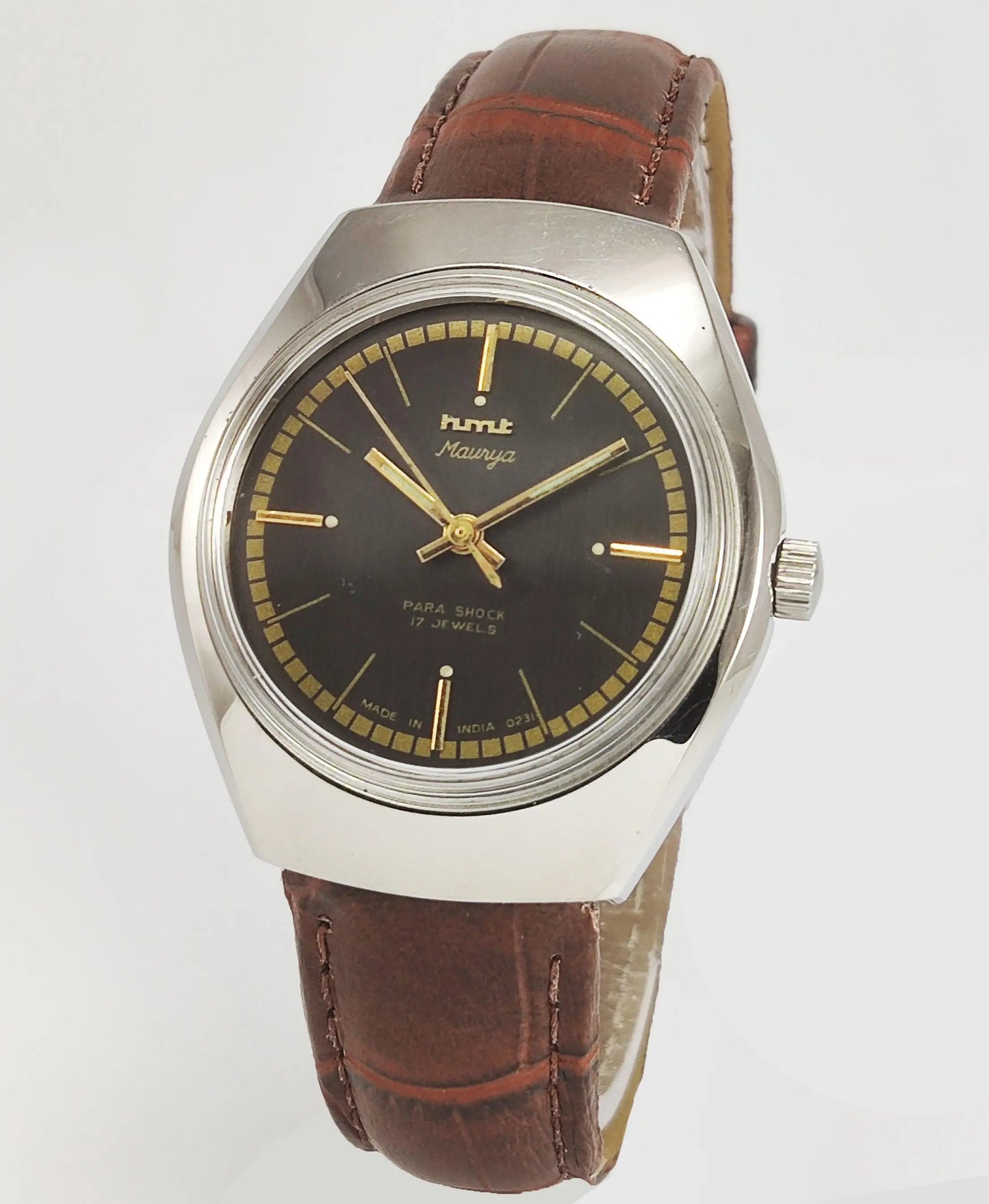 HMT Maurya Para Shock 17 Jewels Gray Dial Mechanical Hand winding Men's Wrist Watch - Discover-Diamonds