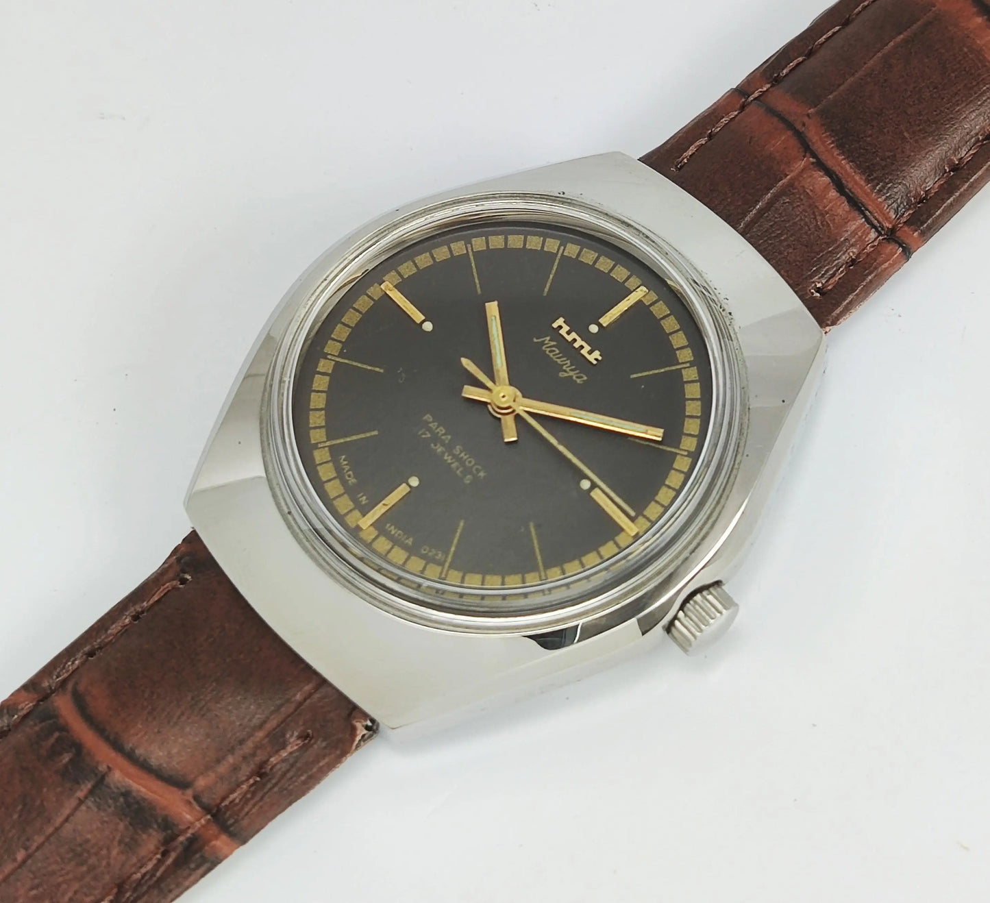 HMT Maurya Para Shock 17 Jewels Gray Dial Mechanical Hand winding Men's Wrist Watch - Discover-Diamonds