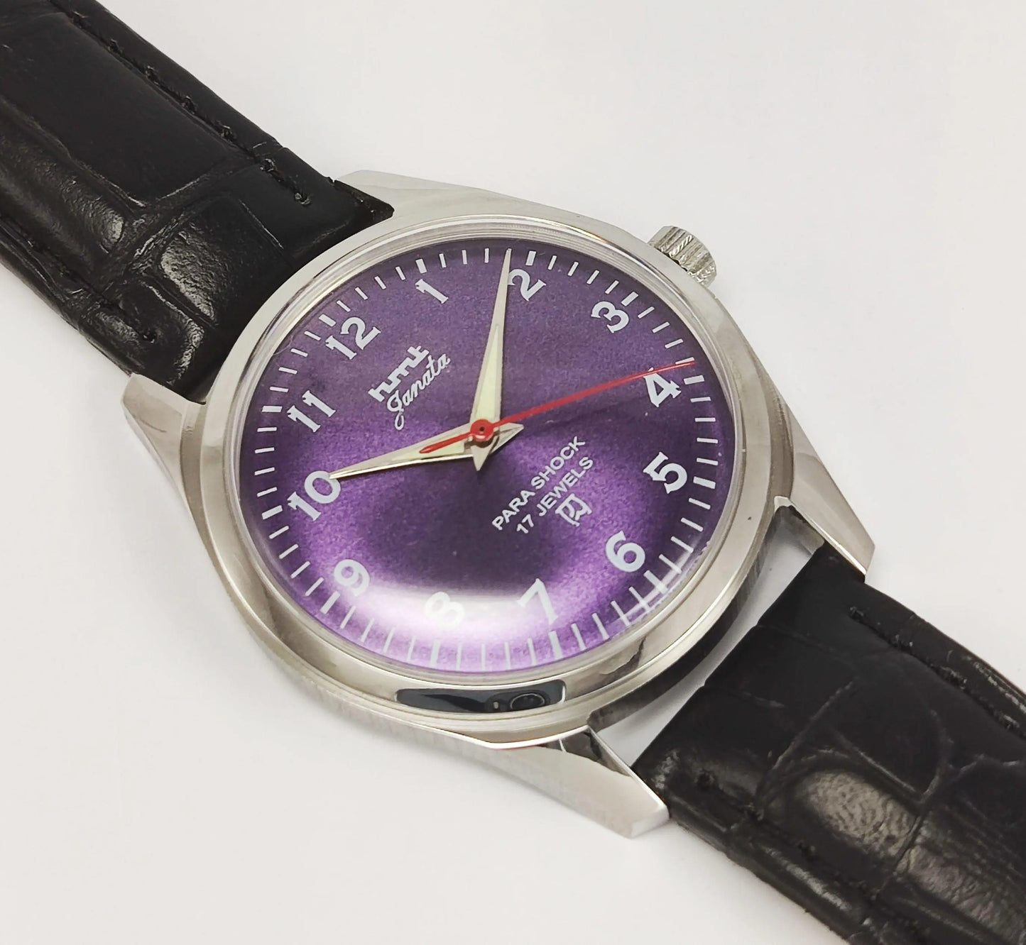 HMT Janata Para Shock 17 Jewels Purple Dial Transparent Back Mechanical Hand winding Men's Wrist Watch - Discover-Diamonds