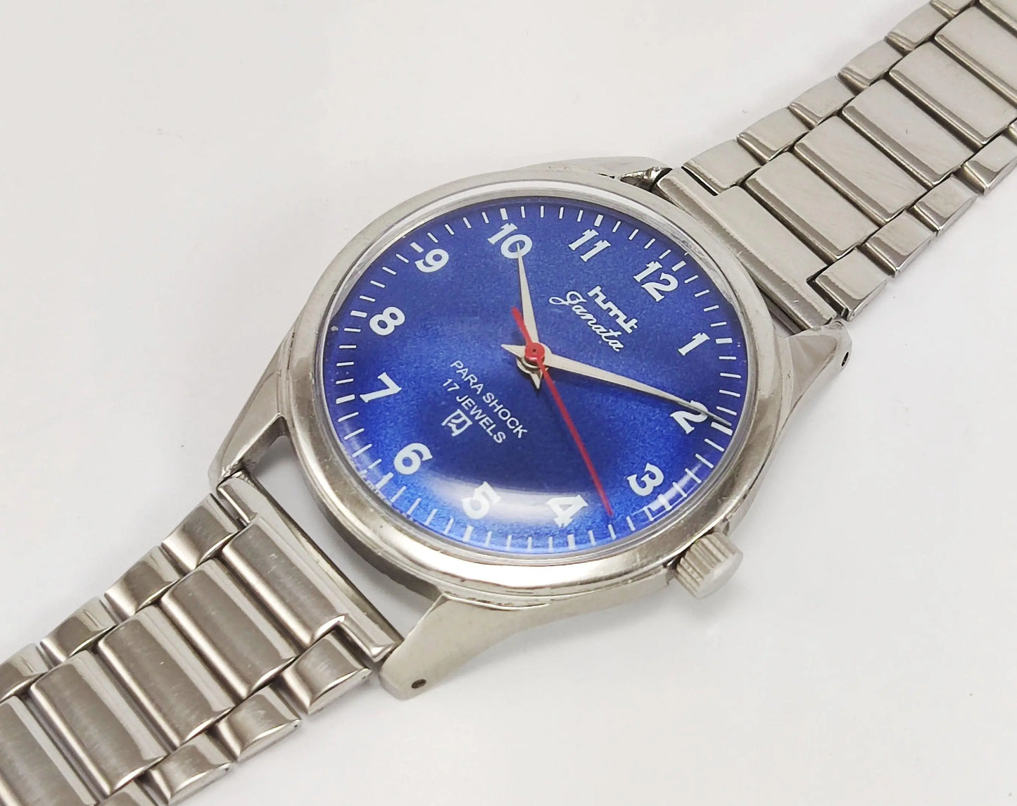HMT Janata Para Shock 17 Jewels Blue Dial Mechanical Hand winding Men's Wrist Watch - Discover-Diamonds