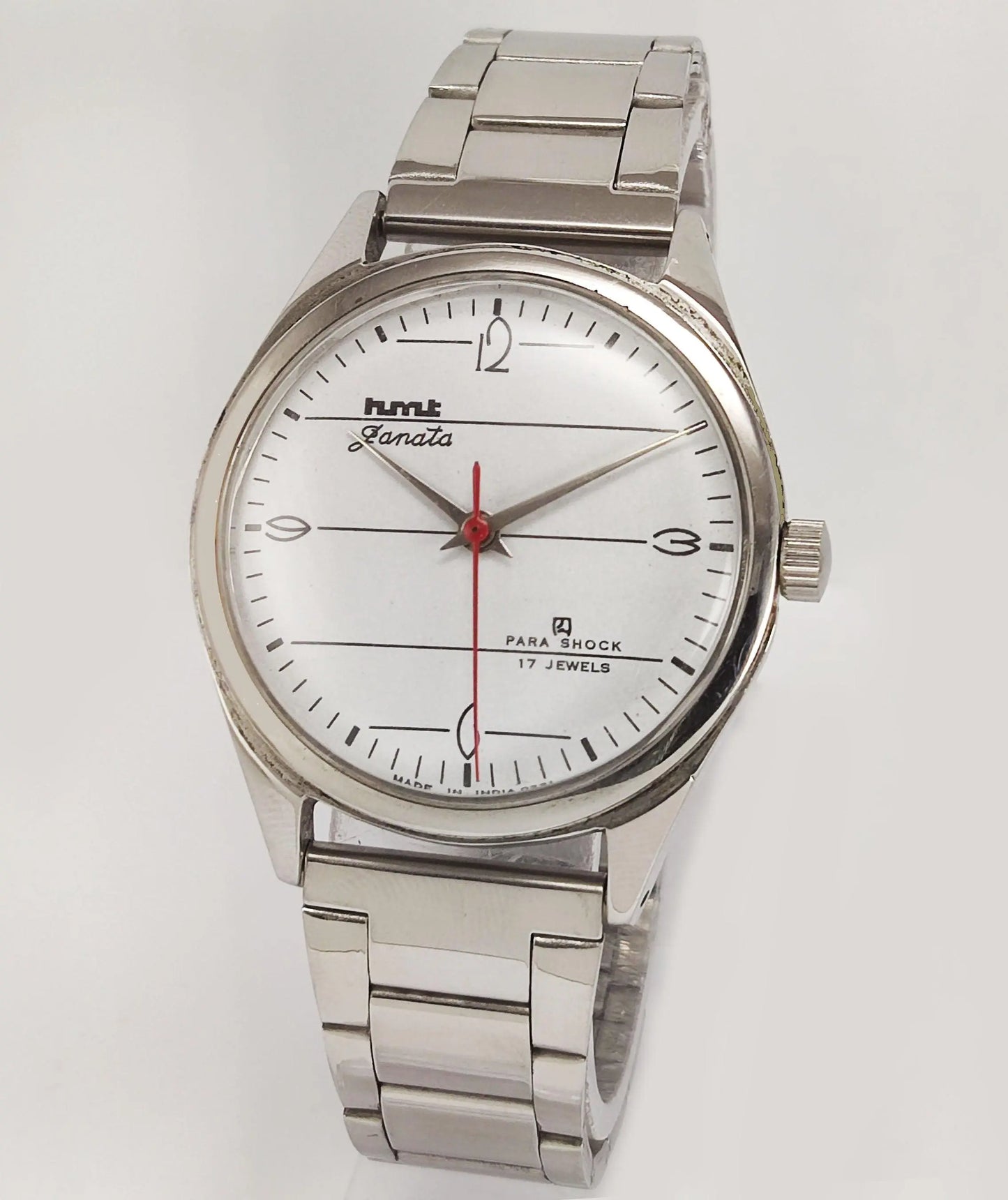 HMT Janata Para Shock 17 Jewels White Dial Mechanical Hand winding Men's Wrist Watch - Discover-Diamonds