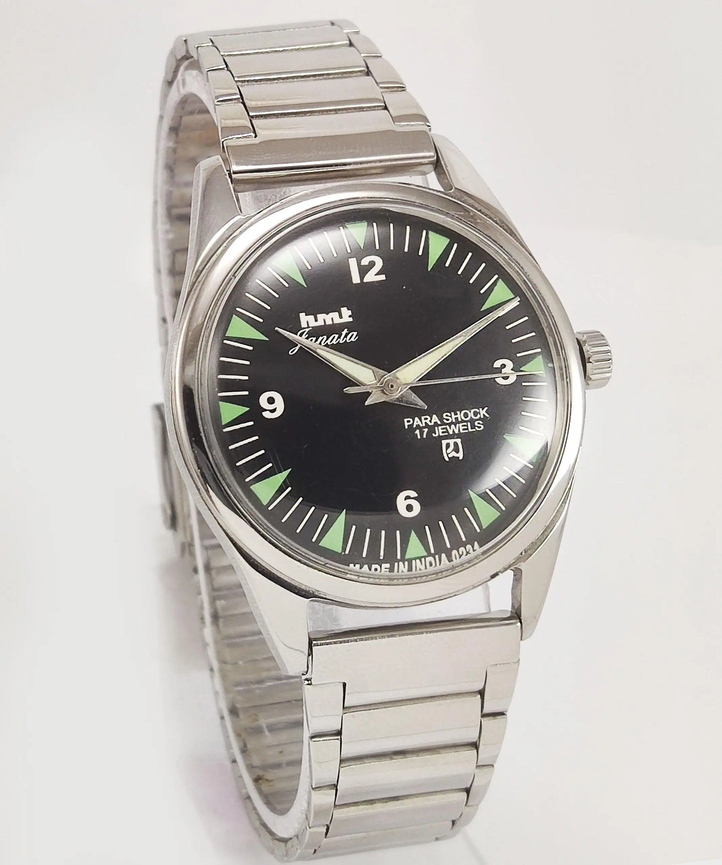 HMT Janata Para Shock 17 Jewels Black Dial Mechanical Hand winding Men's Wrist Watch - Discover-Diamonds