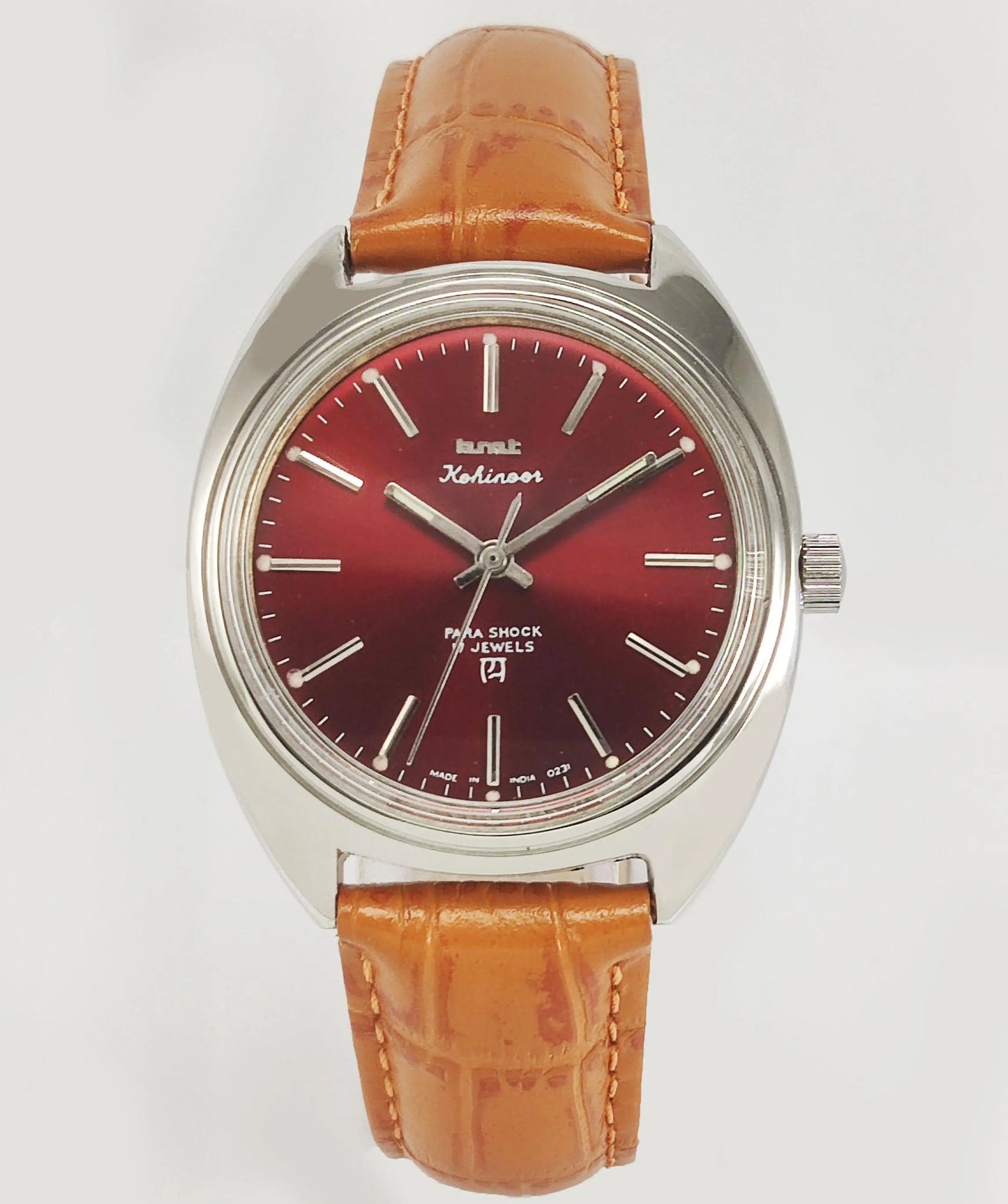 HMT Kohinoor Para Shock 17 Jewels Maroon Red Dial Mechanical Hand winding Men's Wrist Watch - Discover-Diamonds