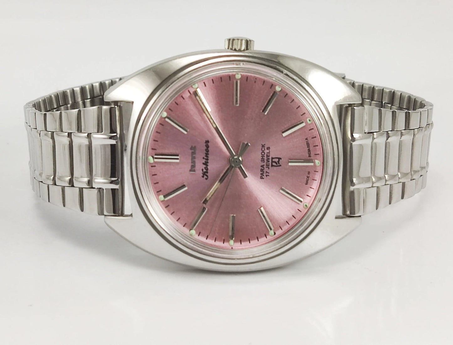 HMT Kohinoor Para Shock 17 Jewels Pink Dial Mechanical Hand winding Men's Wrist Watch - Discover-Diamonds