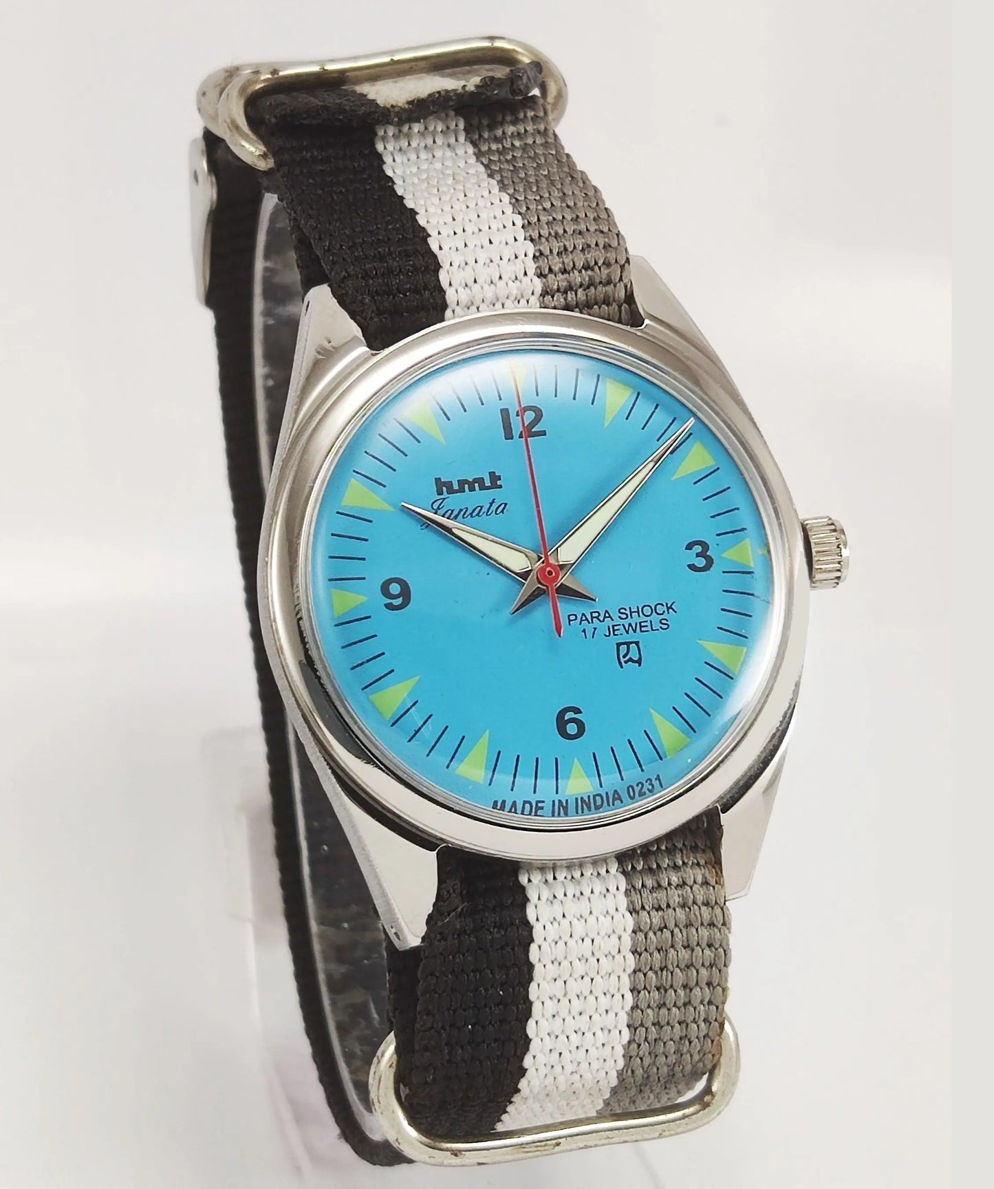 HMT Janata Para Shock 17 Jewels Blue Dial Mechanical Hand winding Men's Wrist Watch - Discover-Diamonds