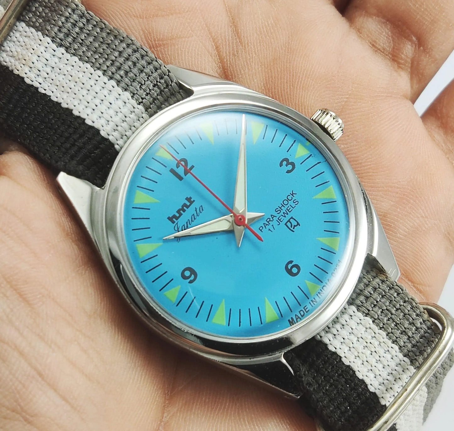 HMT Janata Para Shock 17 Jewels Blue Dial Mechanical Hand winding Men's Wrist Watch - Discover-Diamonds