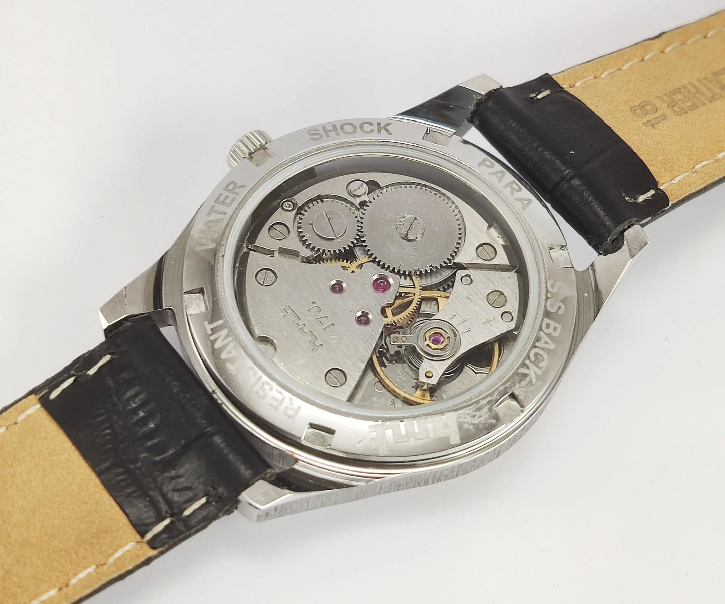 HMT Janata Para Shock 17 Jewels Radium Hands Sun Yellow Devanagari Dial Transparent Back Mechanical Hand winding Men's Wrist Watch - Discover-Diamonds
