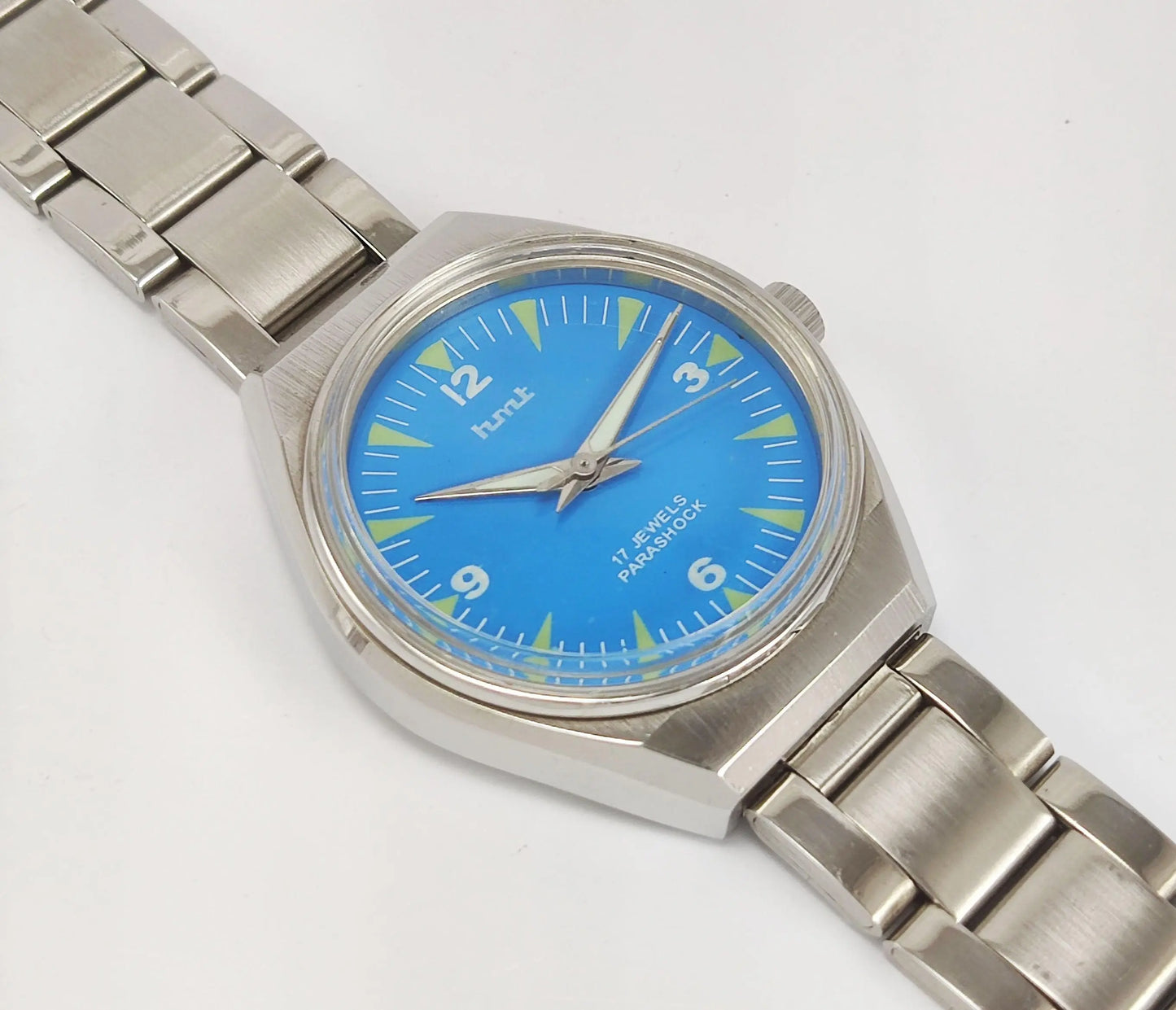 HMT Para Shock 17 Jewels Blue Dial Radium Hands Mechanical Hand winding Men's Wrist Watch - Discover-Diamonds