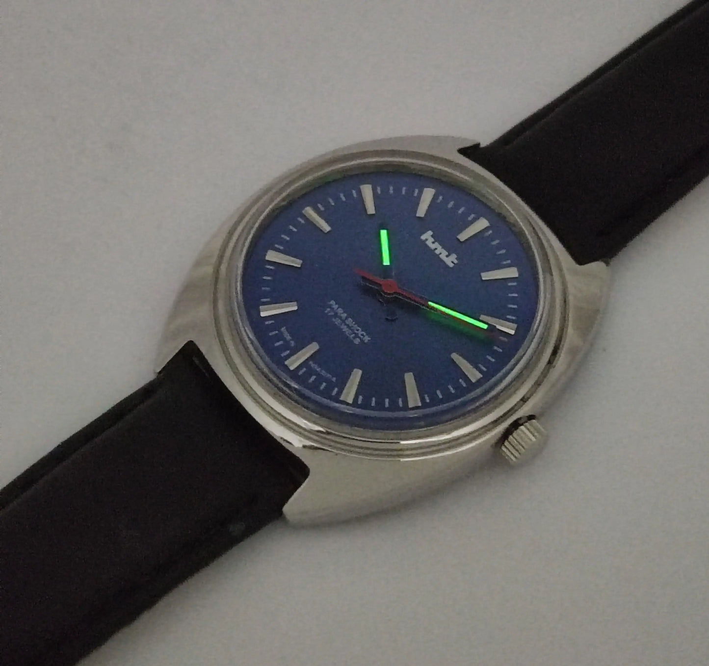 HMT Himalaya Para Shock 17 Jewels Blue Dial Transparent Back Mechanical Hand winding Men's Wrist Watch - Discover-Diamonds