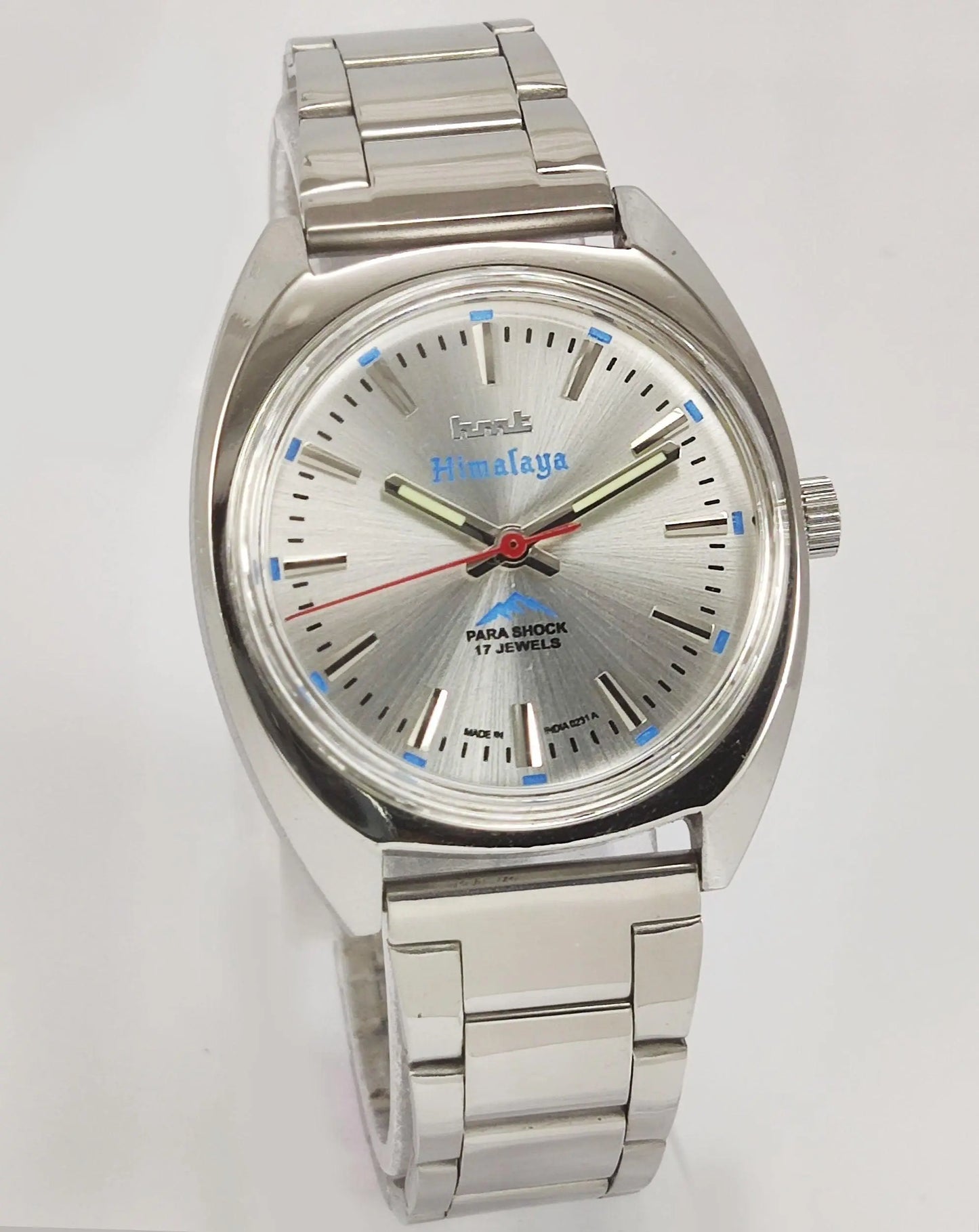 HMT Himalaya Para Shock 17 Jewels Silver Dial Mechanical Hand winding Men's Wrist Watch - Discover-Diamonds