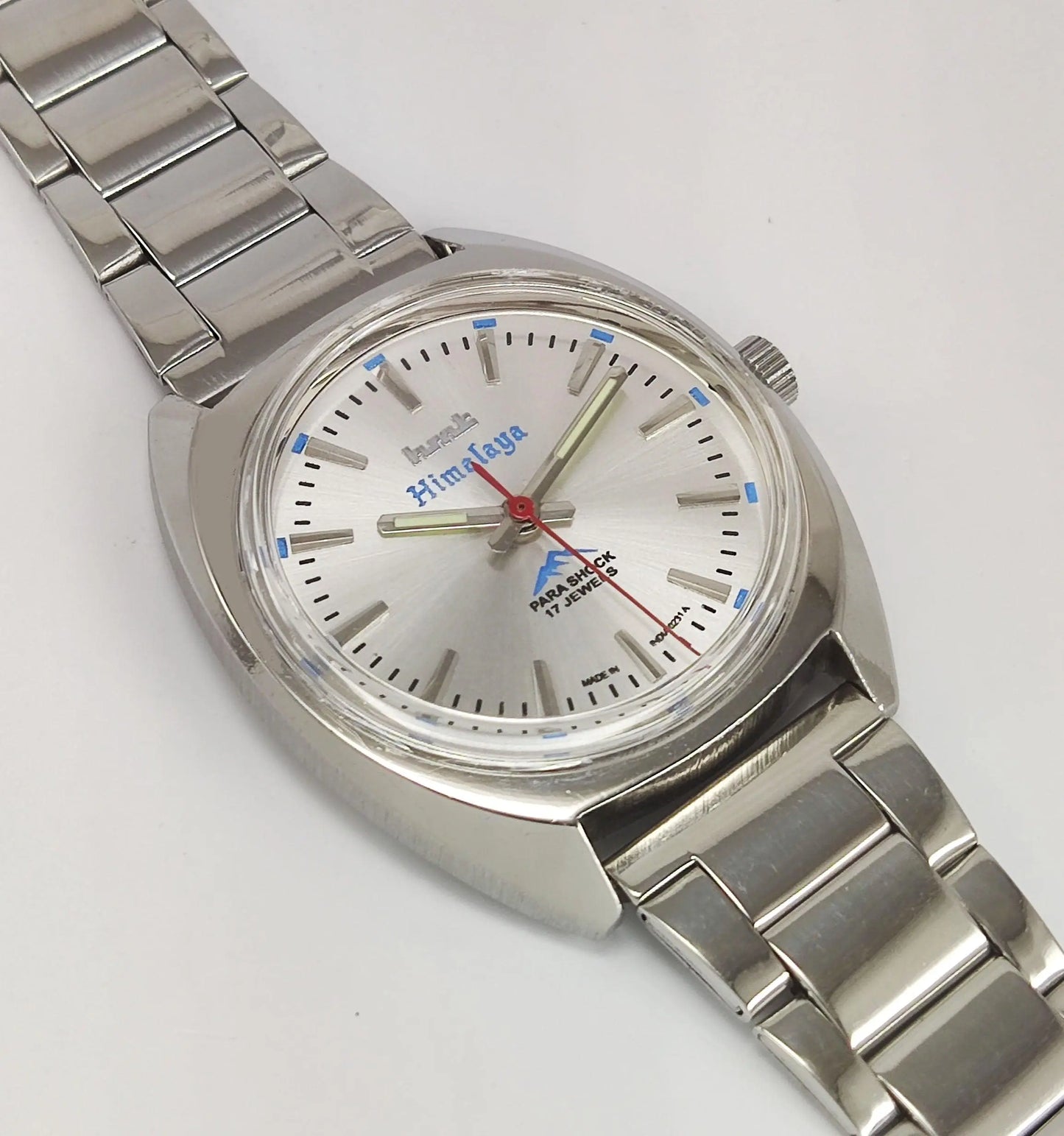 HMT Himalaya Para Shock 17 Jewels Silver Dial Mechanical Hand winding Men's Wrist Watch - Discover-Diamonds