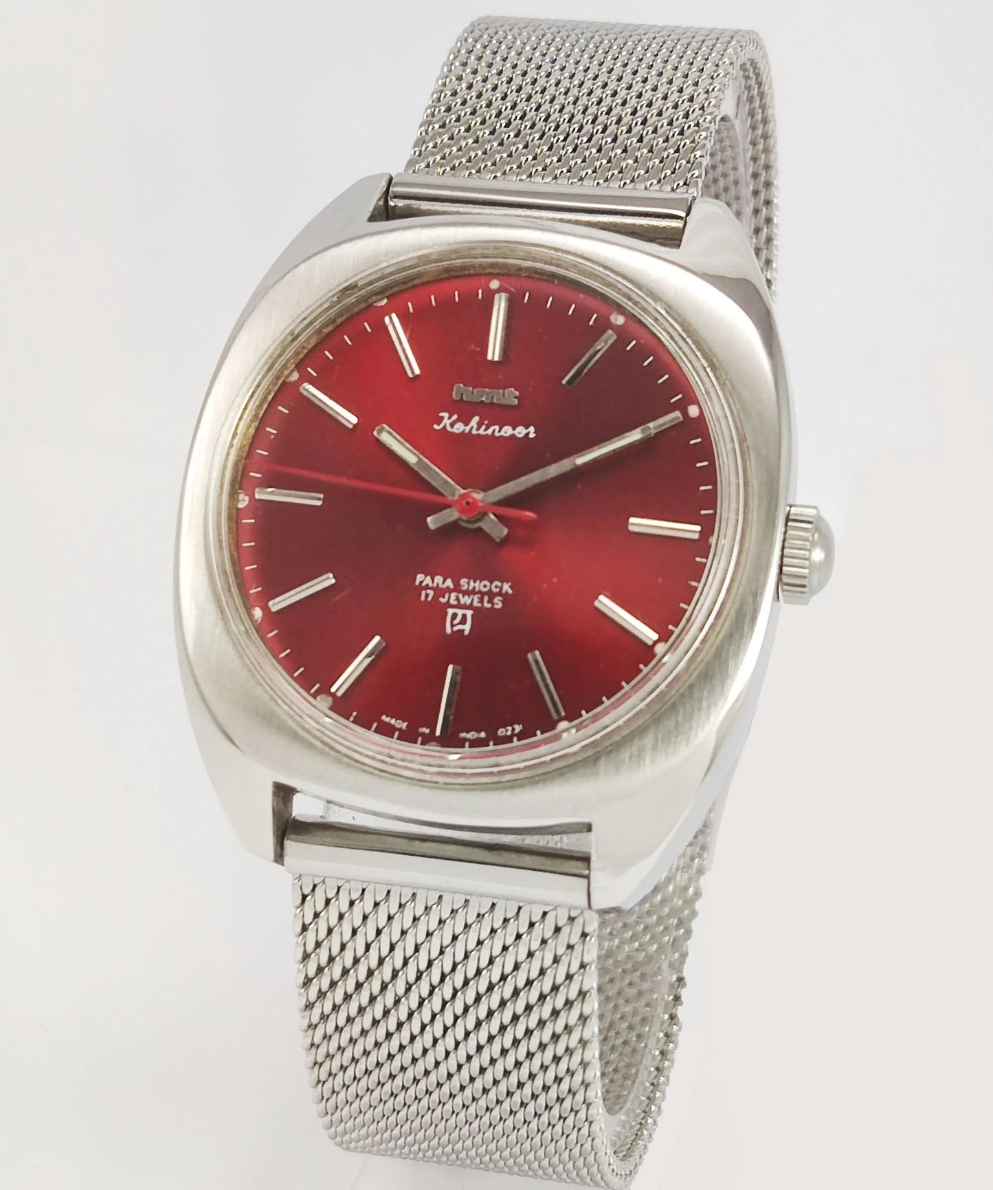 HMT Kohinoor Para Shock 17 Jewels Maroon Red Dial Mechanical Hand winding Men's Wrist Watch - Discover-Diamonds