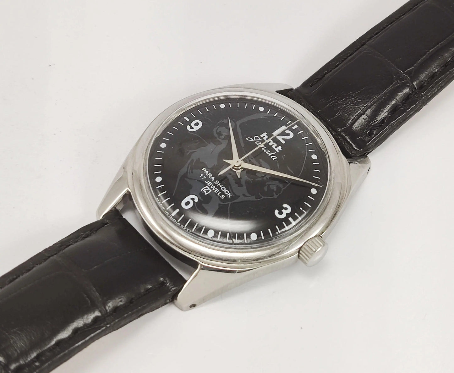 HMT Janata Para Shock 17 Jewels Mahatma Gandhi Black Dial Mechanical Hand winding Men's Wrist Watch - Discover-Diamonds