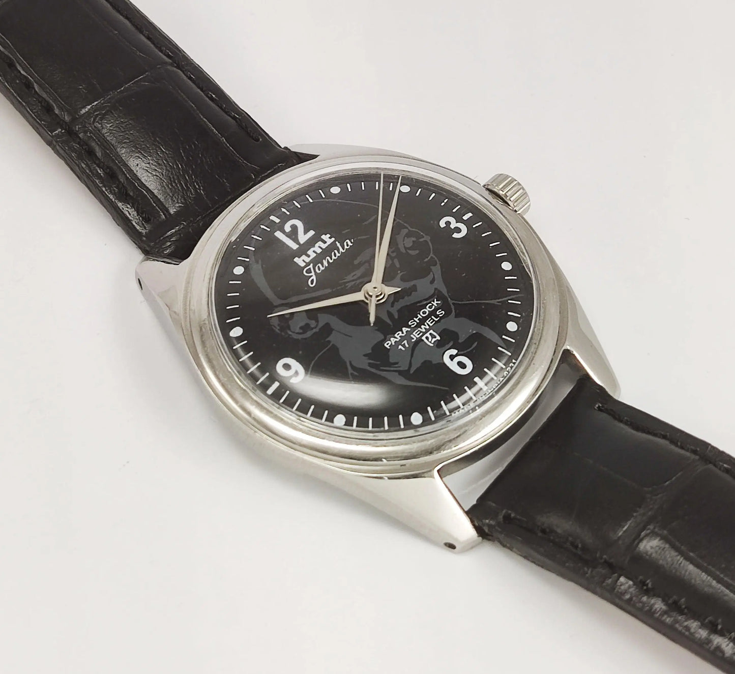 HMT Janata Para Shock 17 Jewels Mahatma Gandhi Black Dial Mechanical Hand winding Men's Wrist Watch - Discover-Diamonds
