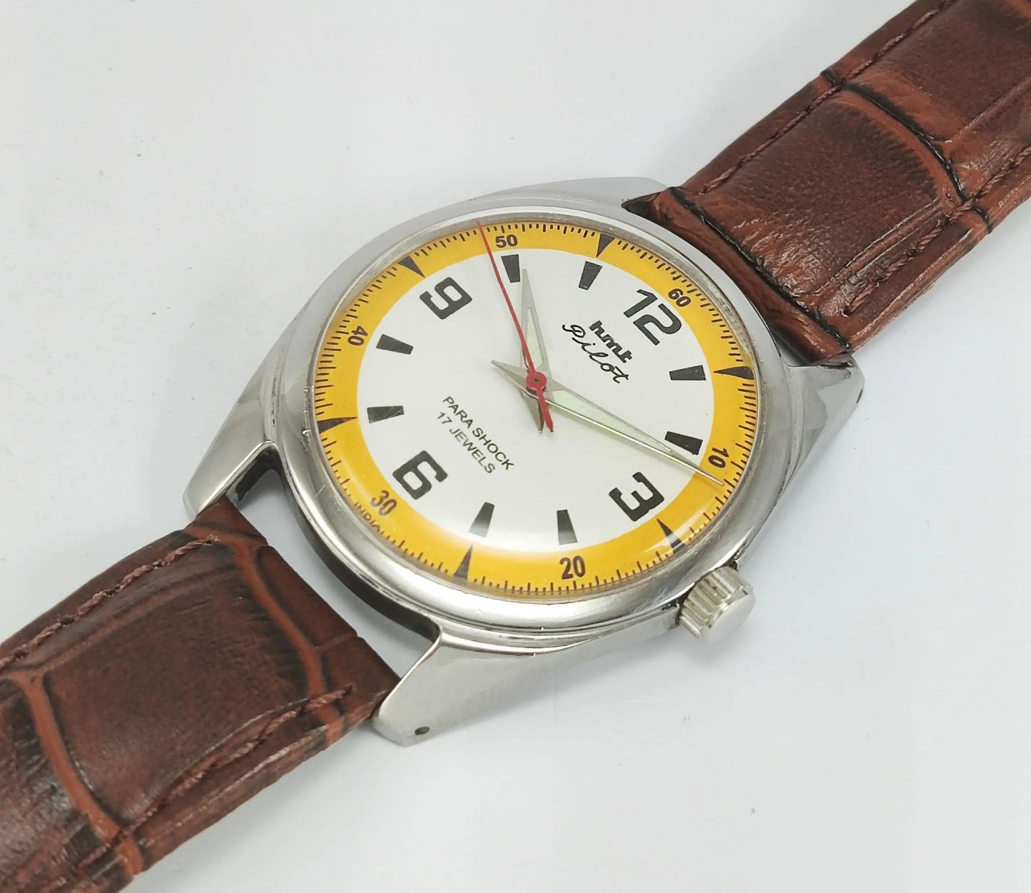 HMT Pilot Para Shock 17 Jewels White Dial Radium Hands Mechanical Hand winding Men's Wrist Watch - Discover-Diamonds