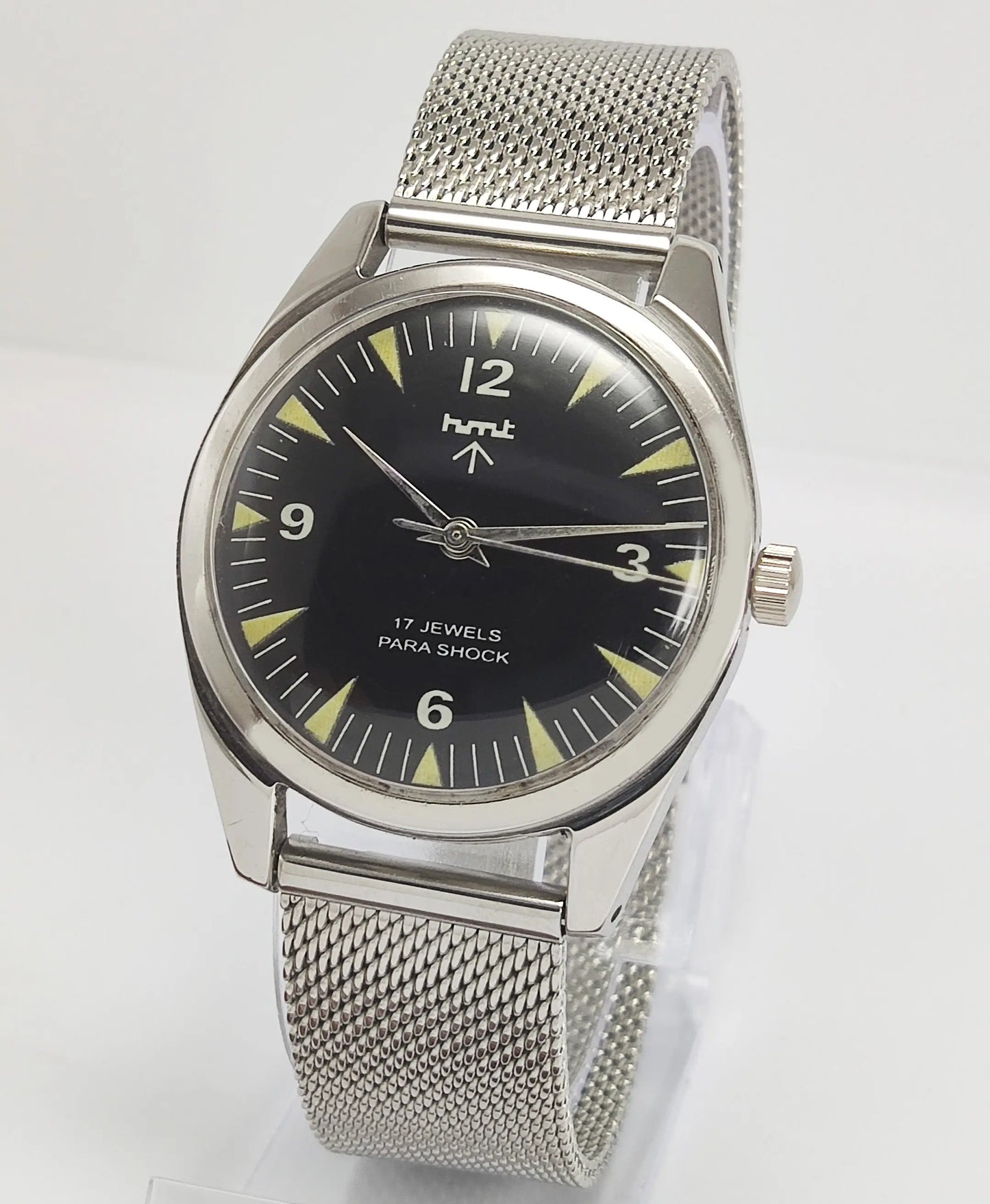 HMT Para Shock 17 Jewels Black Dial Mechanical Hand winding Men's Wrist Watch Discover-Diamonds