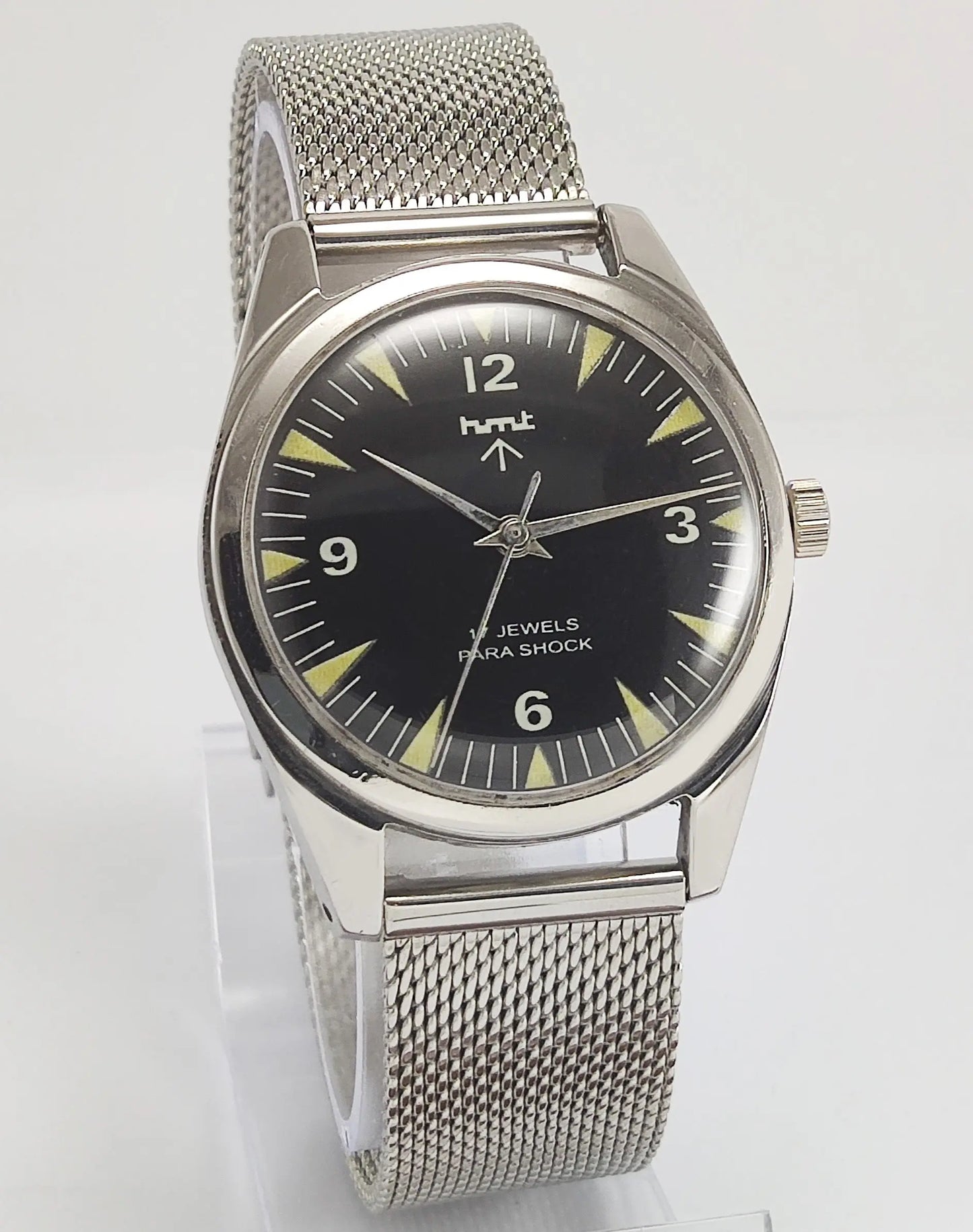 HMT Para Shock 17 Jewels Black Dial Mechanical Hand winding Men's Wrist Watch Discover-Diamonds