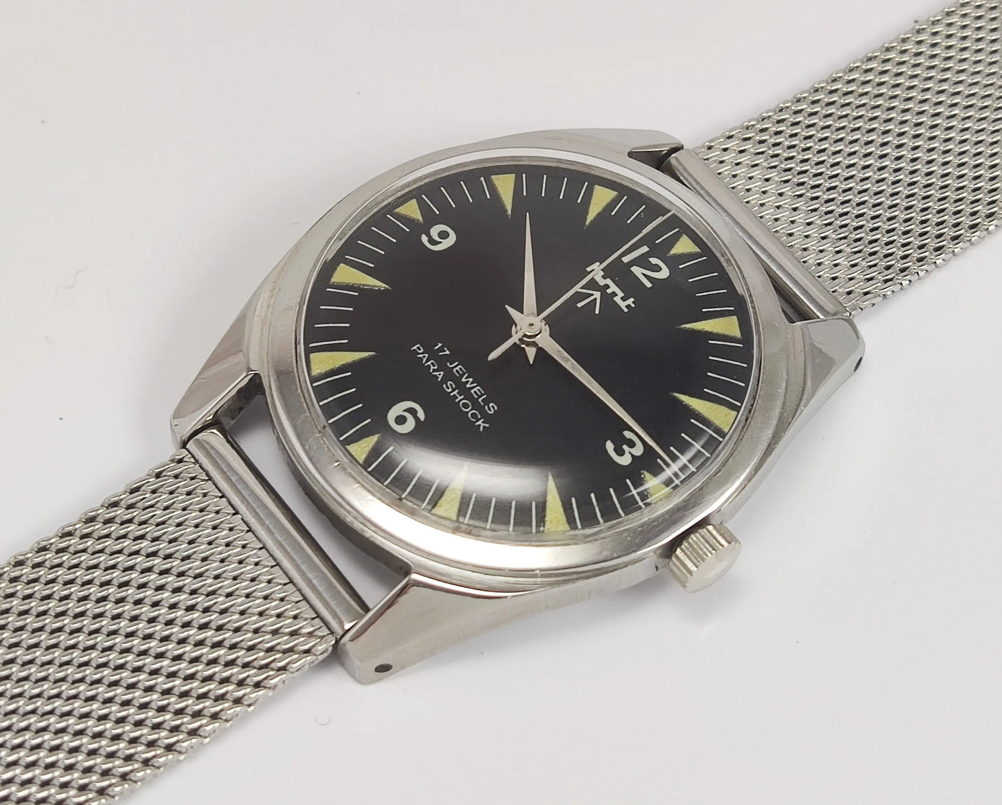 HMT Para Shock 17 Jewels Black Dial Mechanical Hand winding Men's Wrist Watch Discover-Diamonds