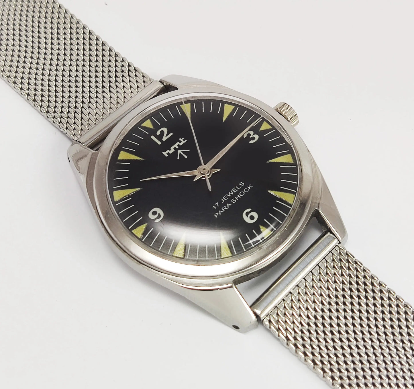 HMT Para Shock 17 Jewels Black Dial Mechanical Hand winding Men's Wrist Watch Discover-Diamonds