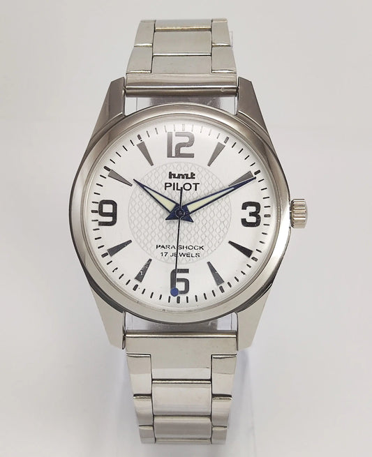 HMT Pilot Para Shock 17 Jewels White Dial Mechanical Hand winding Men's Wrist Watch Discover-Diamonds