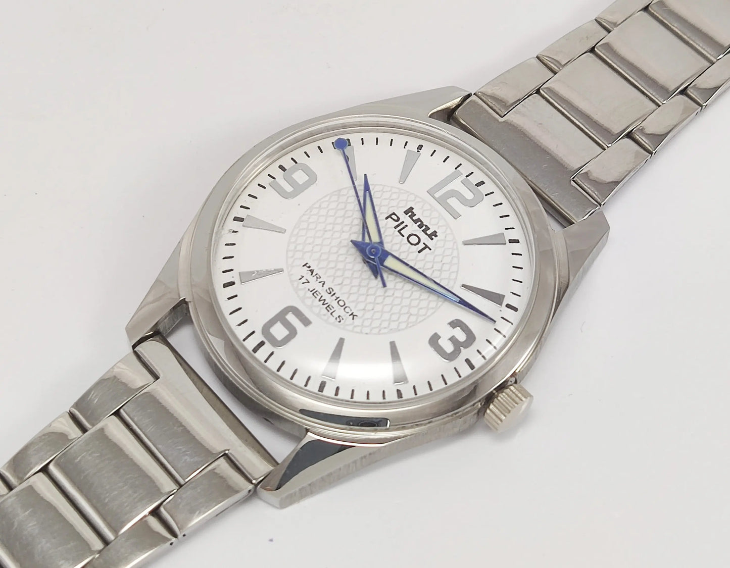 HMT Pilot Para Shock 17 Jewels White Dial Mechanical Hand winding Men's Wrist Watch Discover-Diamonds
