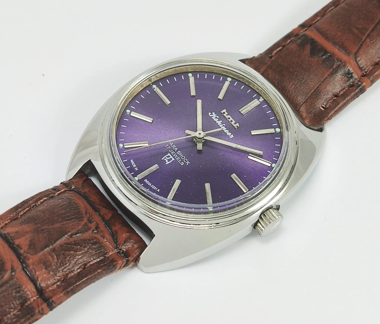 HMT Kohinoor Para Shock 17 Jewels Purple Dial Mechanical Hand winding Men's Watch - Discover-Diamonds
