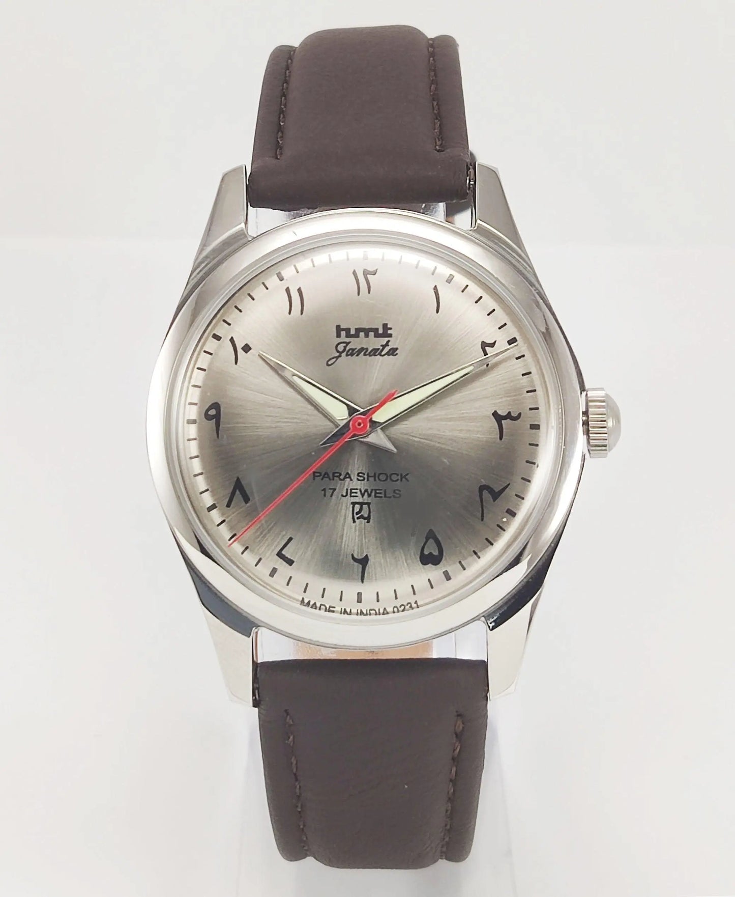 HMT Janata Para Shock 17 Jewels Gray Urdu / Arabic Dial Transparent Back Mechanical Hand winding Men's Wrist Watch - Discover-Diamonds