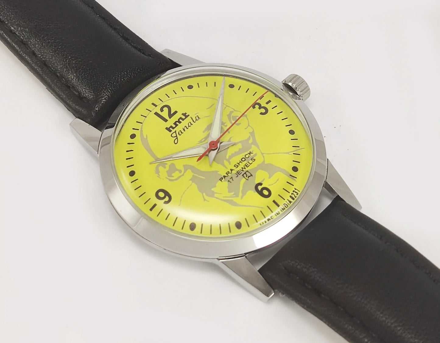 HMT Janata Para Shock 17 Jewels Mahatma Gandhi Lemon Yellow Dial Mechanical Hand winding Men's Wrist Watch Discover-Diamonds