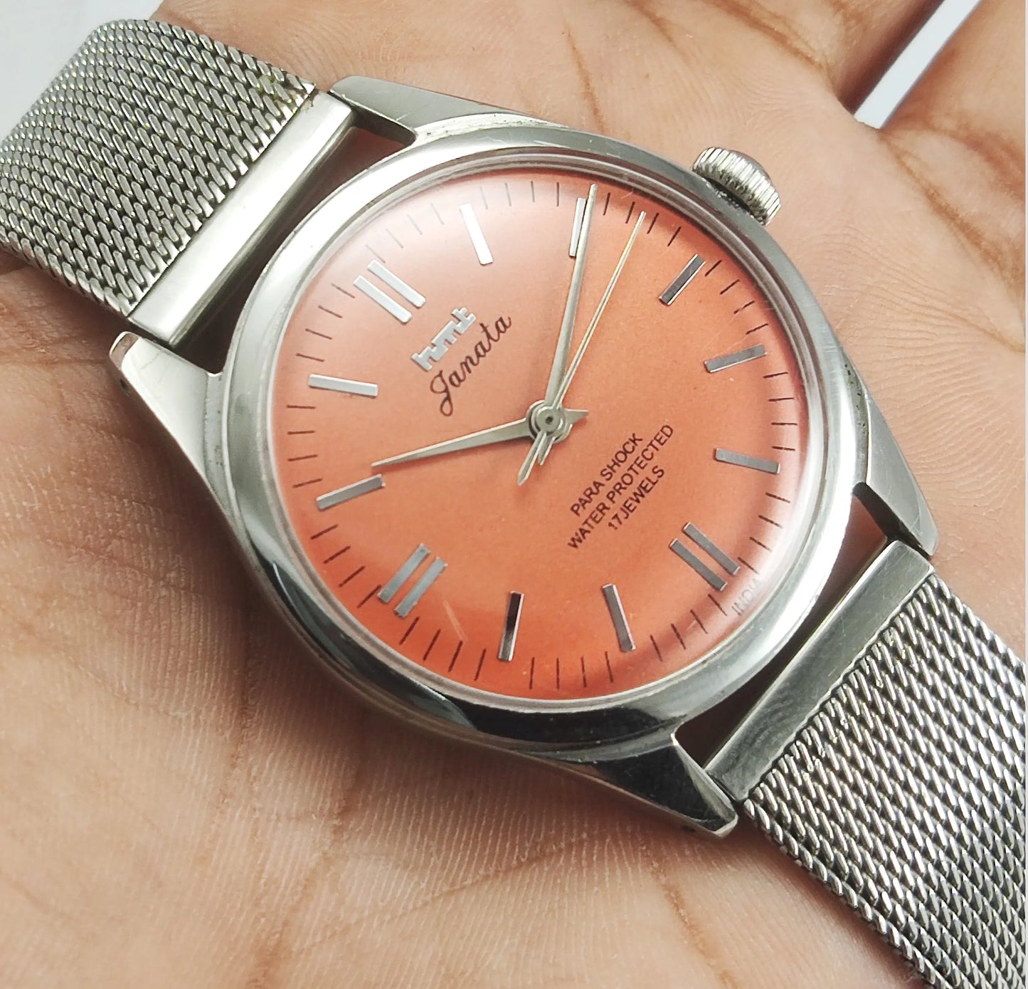 HMT Janata Para Shock 17 Jewels Orange Dial Mechanical Hand winding Men's Wrist Watch Discover-Diamonds