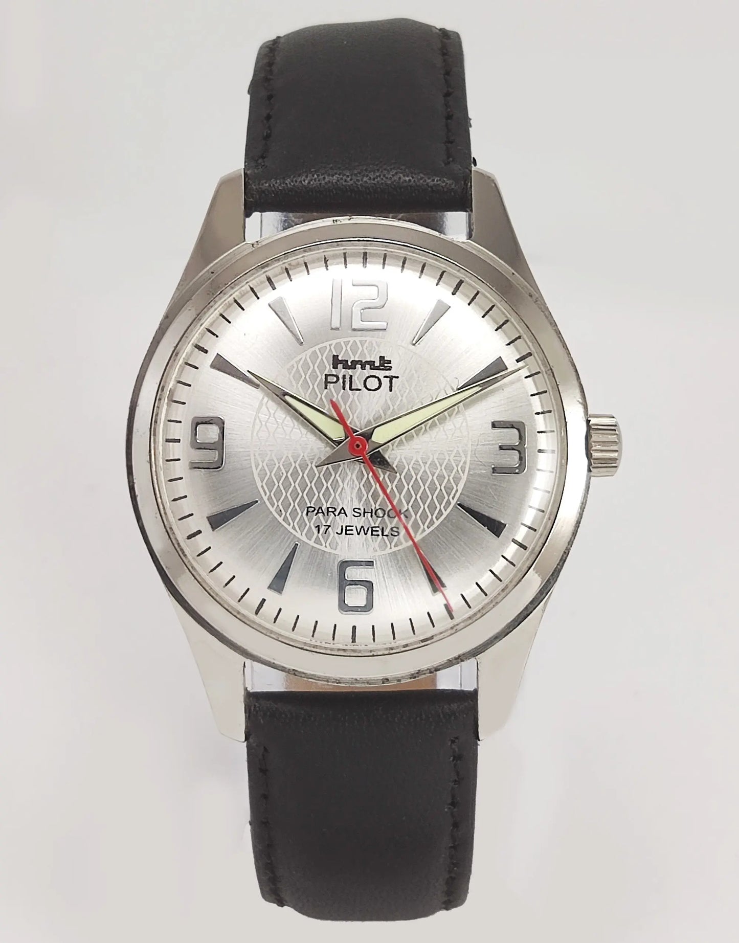 HMT Pilot Para Shock 17 Jewels Silver Dial Radium Hands Mechanical Hand winding Men's Wrist Watch Discover-Diamonds