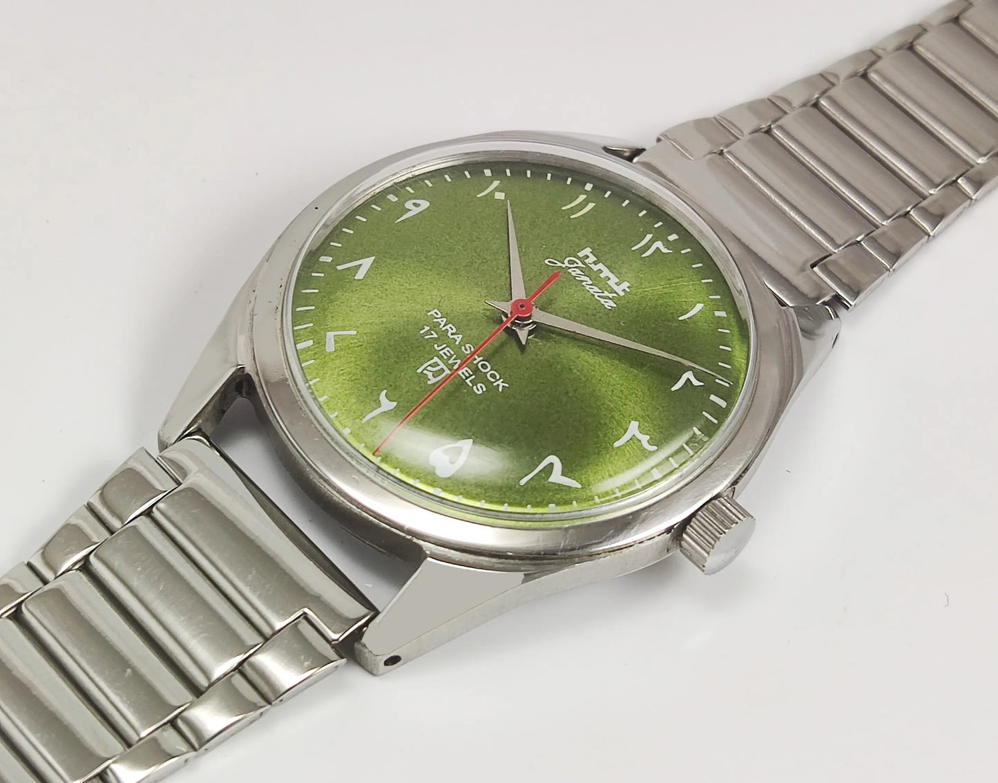 HMT Janata Para Shock 17 Jewels Apple Green Urdu/Arabic Dial Mechanical Hand winding Men's Wrist Watch Discover-Diamonds