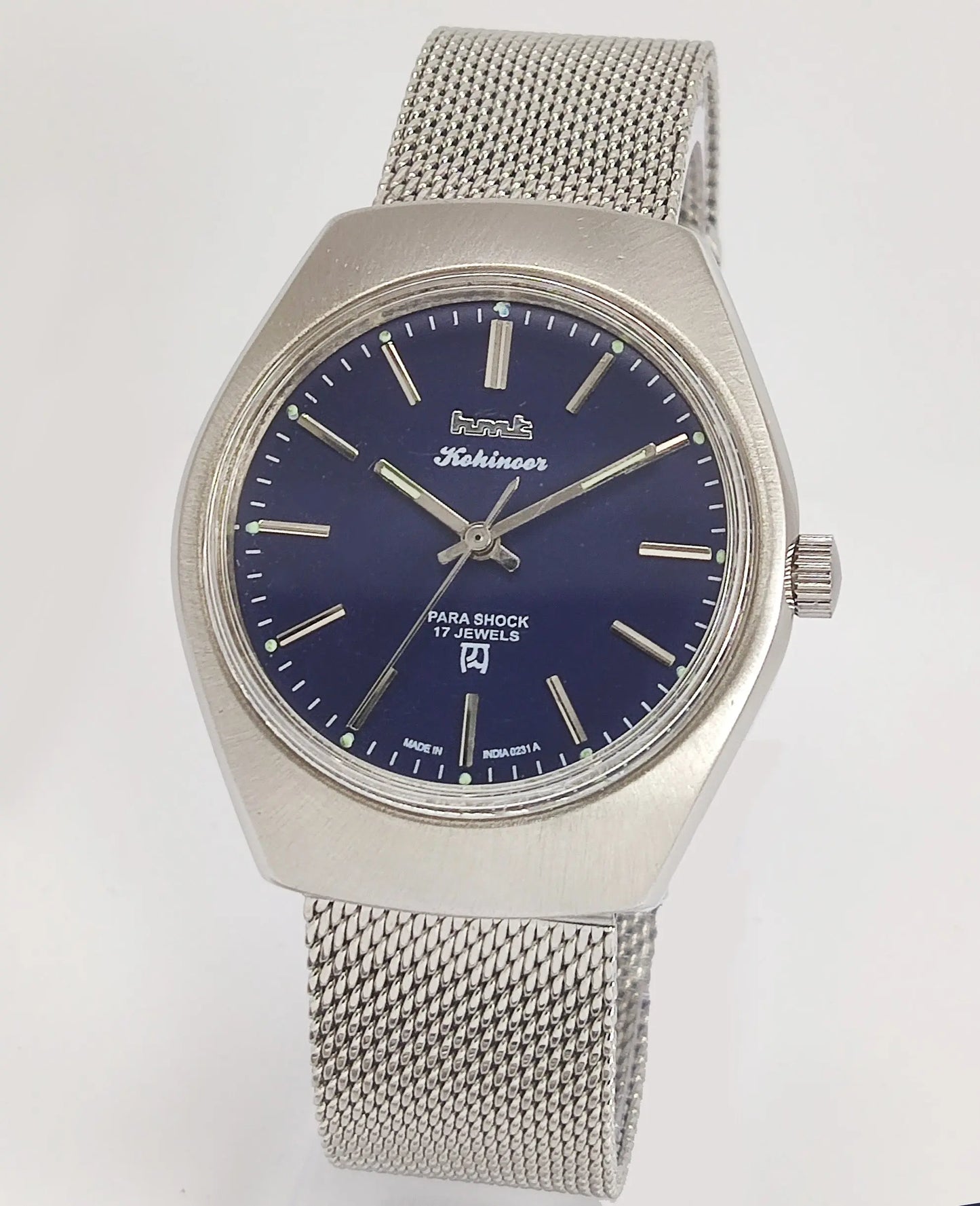 HMT Kohinoor Para Shock 17 Jewels Navy Blue Dial Mechanical Hand winding Men's Wrist Watch Discover-Diamonds