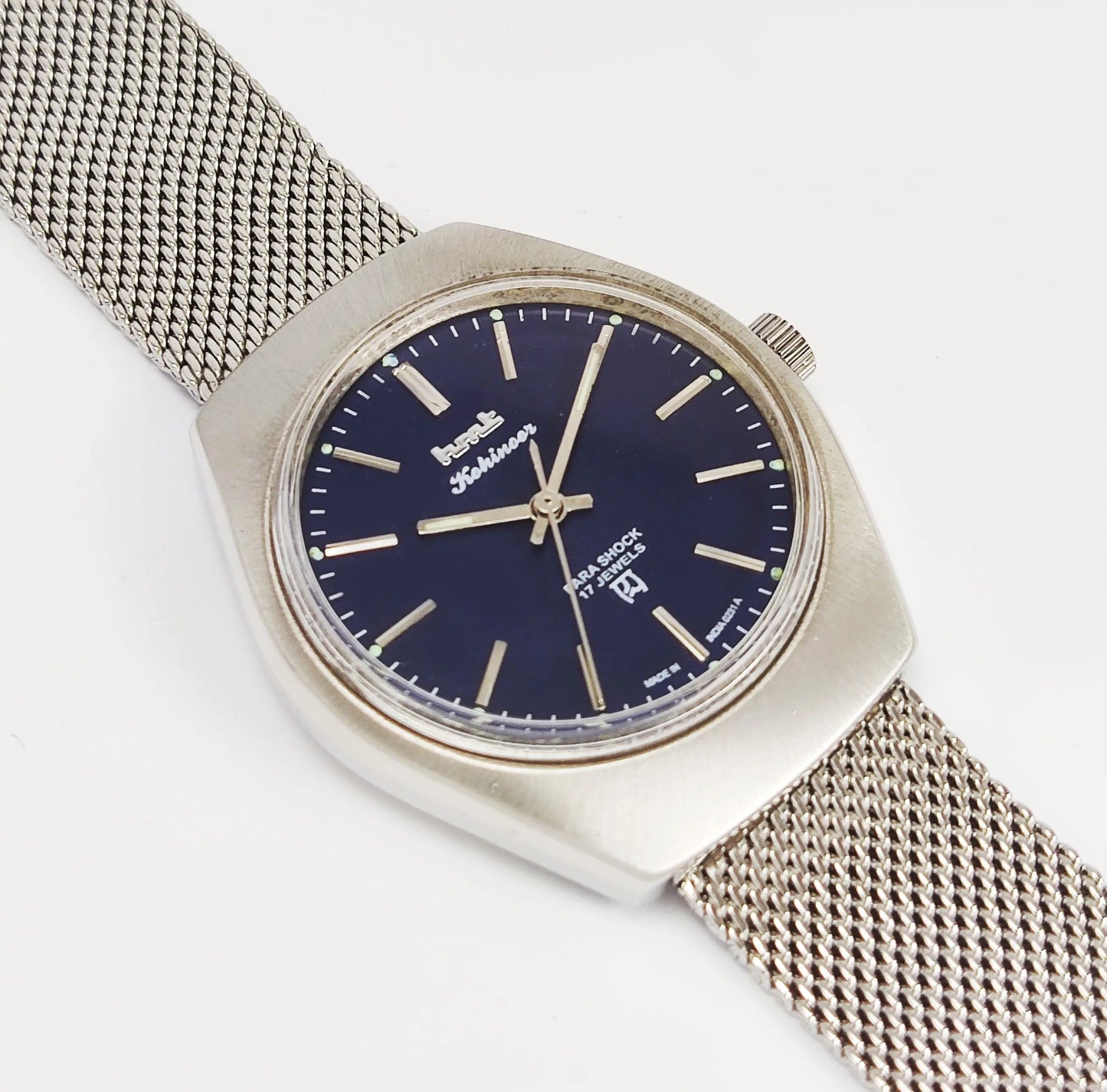 HMT Kohinoor Para Shock 17 Jewels Navy Blue Dial Mechanical Hand winding Men's Wrist Watch Discover-Diamonds