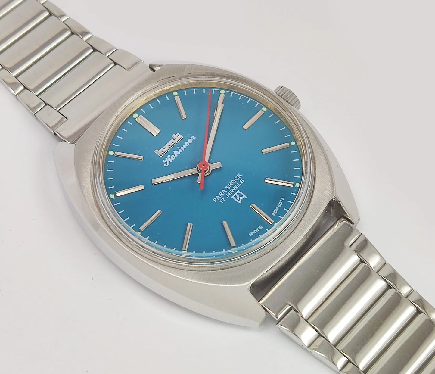 HMT Kohinoor Para Shock 17 Jewels Peacock Blue Dial Mechanical Hand winding Men's Wrist Watch Discover-Diamonds