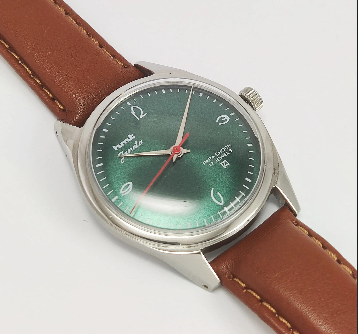 HMT Janata Para Shock 17 Jewels Green Dial Mechanical Hand winding Men's Wrist Watch Discover-Diamonds