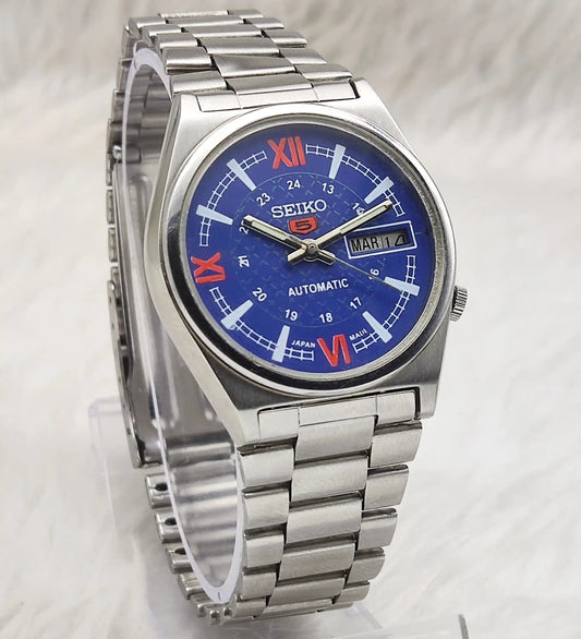 Seiko 5 Automatic Blue Dial Day Date 17 Jewels 7019A Men's Watch Discover-Diamonds Physical