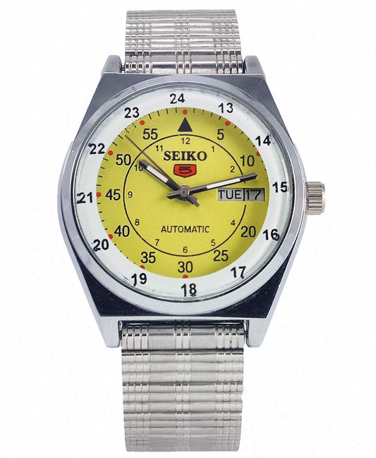 Seiko 5 Mechanical Automatic-6309 Yellow Dial 17 Jewels Day Date Men's Wrist Watch Discover-Diamonds