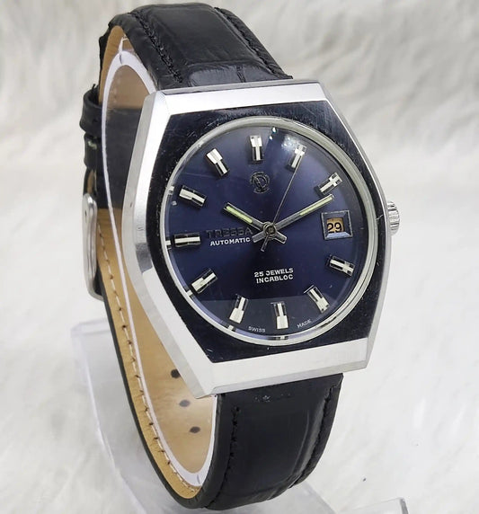 Tressa Automatic 25 Jewels Incabloc Dark Blue Stick Indices Dial Day Date 2066 Men's Watch Discover-Diamonds Physical