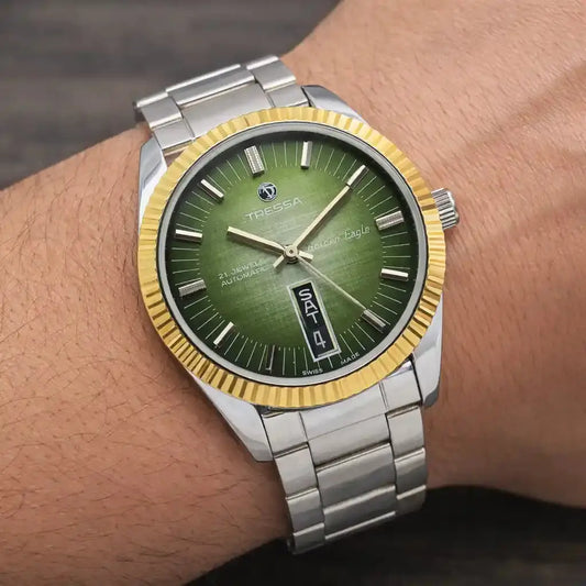 Tressa Green Dial 21 Jewels Day Date Swiss Made Automatic Watch Discover-Diamonds Physical