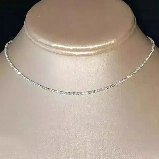 10.00CT Round Cut 2.5MM Natural Diamond Tennis Necklace Solid 14k White Gold Discover-Diamonds