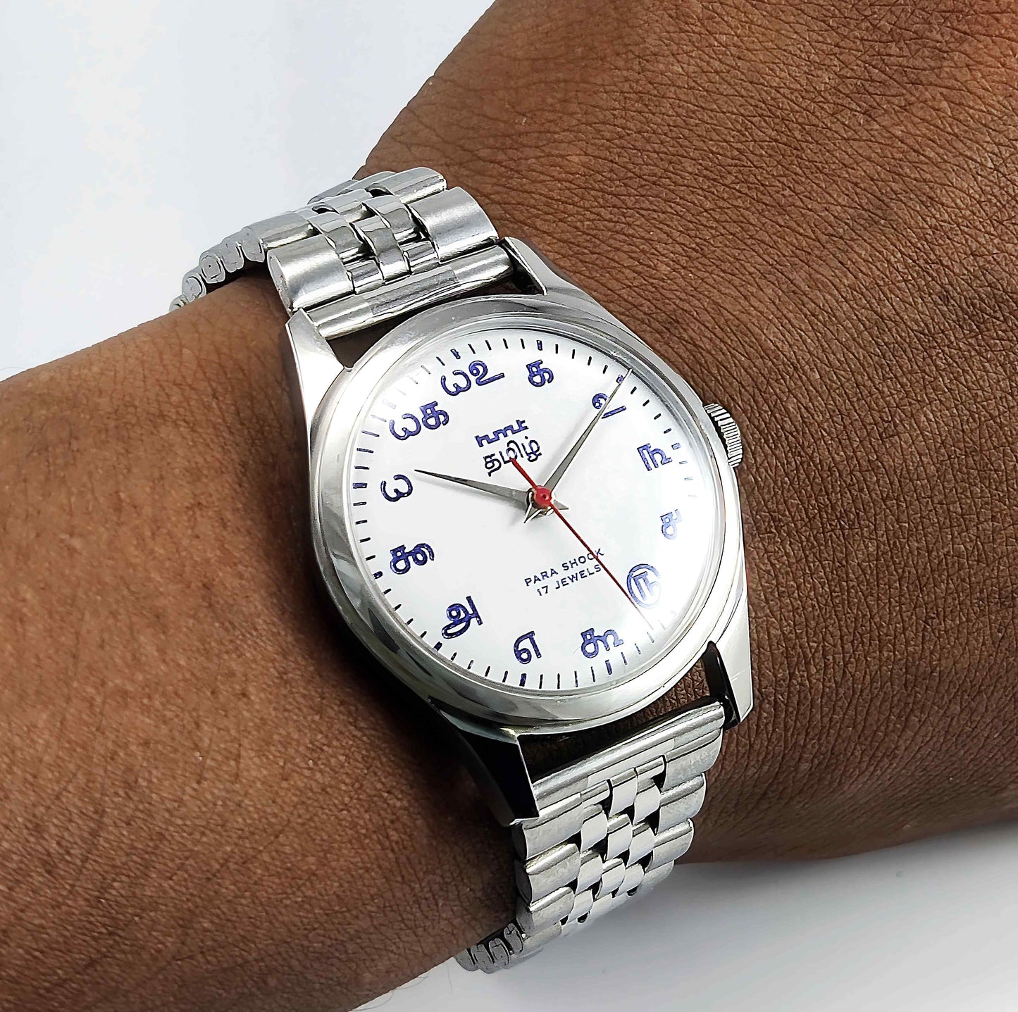 HMT Tamil Para Shock 17 Jewels White Dial Transparent Back Handwinding Men's Watch - Discover-Diamonds