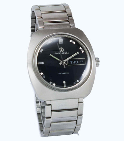 Favre Leuba Duomatic 908 Charcoal Black Dial 17 Jewels Men's Automatic Watch Discover-Diamonds