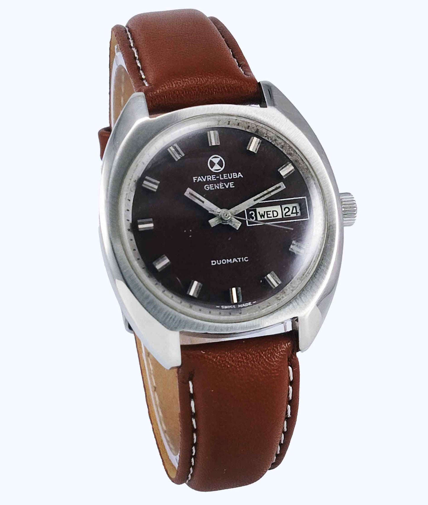 Favre Leuba Duomatic 909 Navy Brown Dial 17 Jewels Men's Automatic Watch Discover-Diamonds