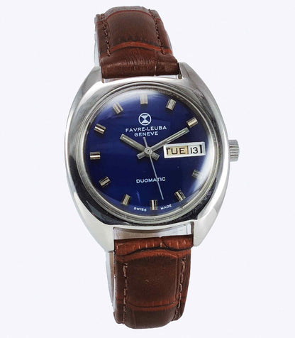 Favre Leuba Duomatic 908 Navy Blue Dial 25 Jewels Men's Automatic Watch Discover-Diamonds