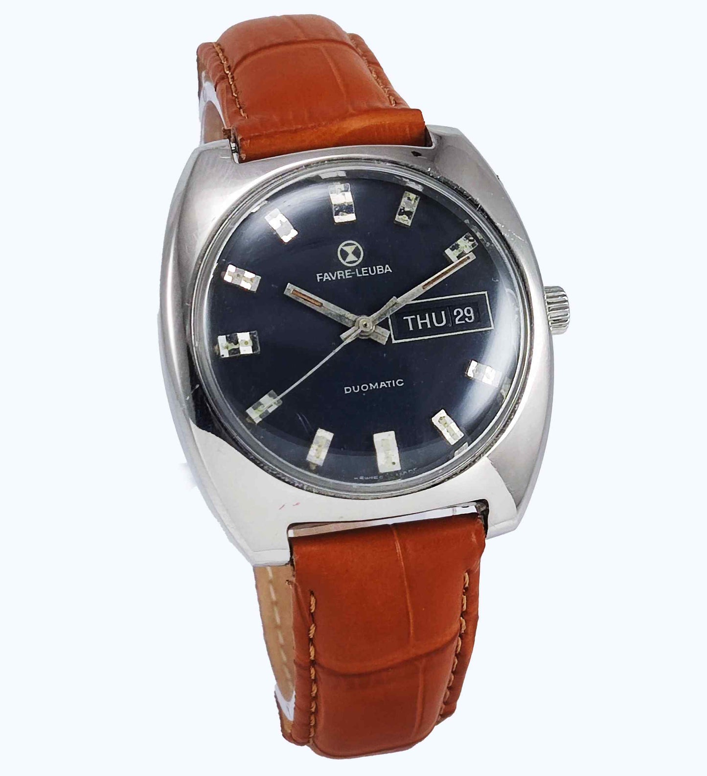 Favre Leuba Duomatic 908 Navy Blue Dial 17 Jewels Men's Automatic Watch Discover-Diamonds